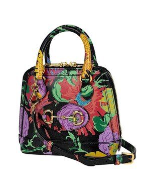 Gucci Horsebit Mini Top Handle 2-Way Shoulder Bag Ken Scott Flower Black